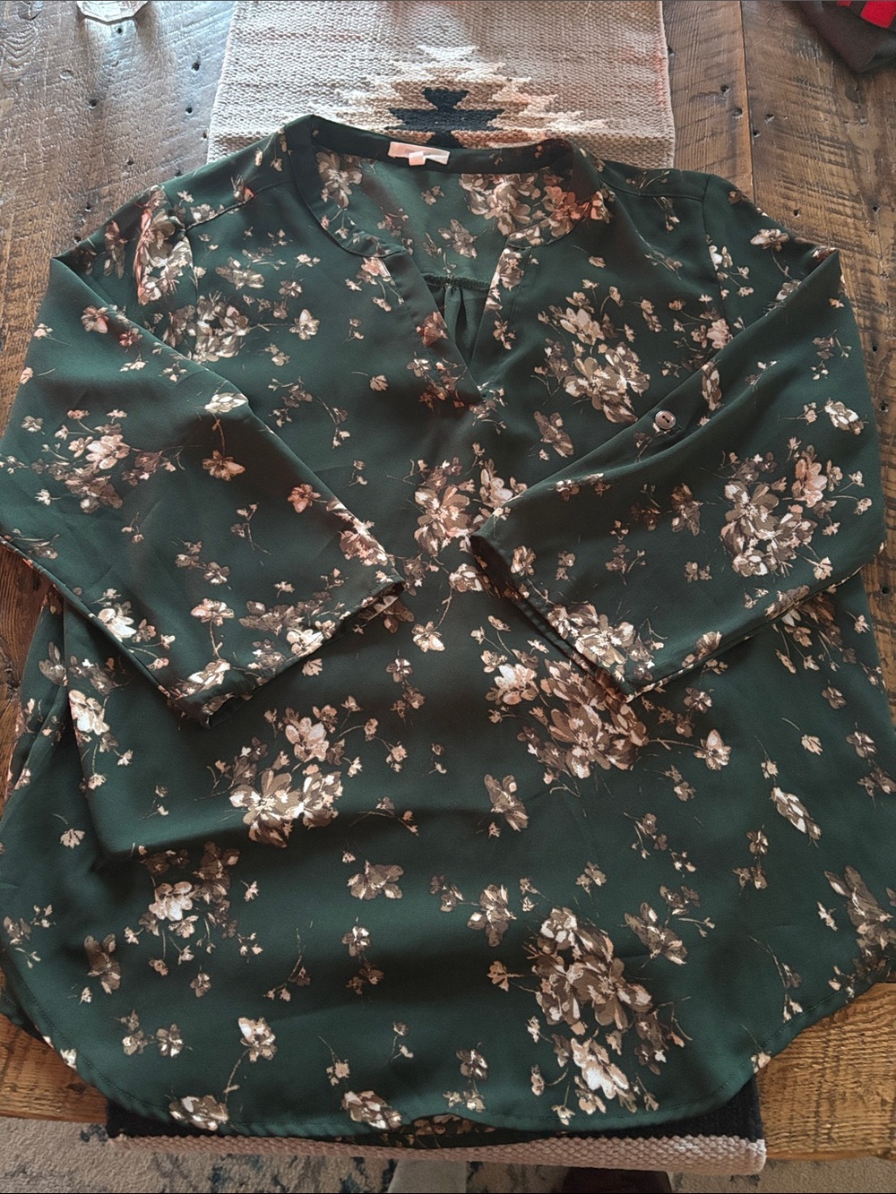 Maurices Dark Green Floral Split-Neck Blouse - Picture 3 of 4
